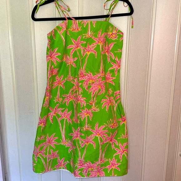 Lilly Pulitzer Dresses & Skirts - VINTAGE LILLY PULITZER PINK & GREEN PALM TREE COTTON SUMMER DRESS SZ 6